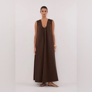 DISSH GABBY BITTER CHOC COTTON MIDI DRESS NWT size 8